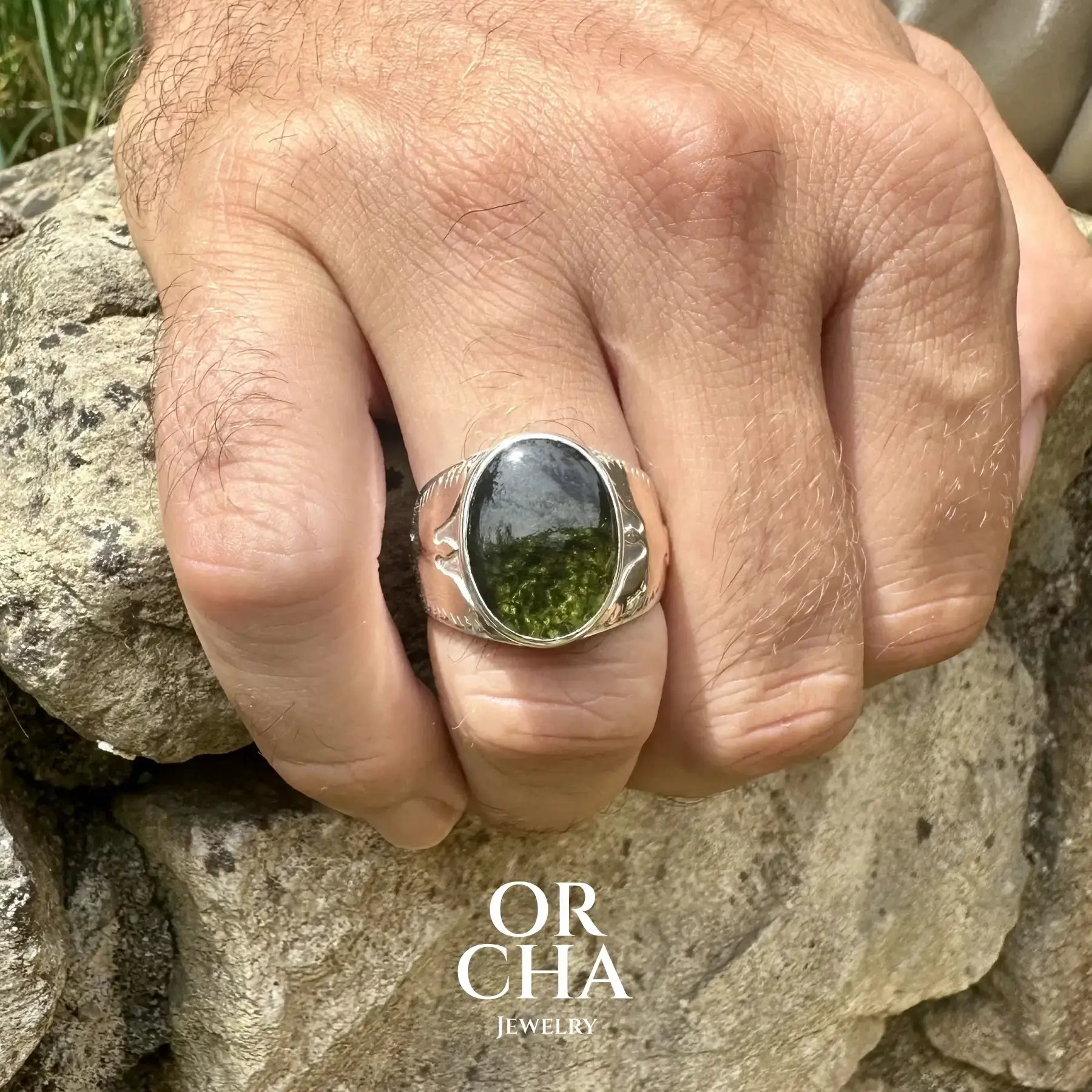 Bague pour homme avec Moldavite - Phoenix - Sauvage