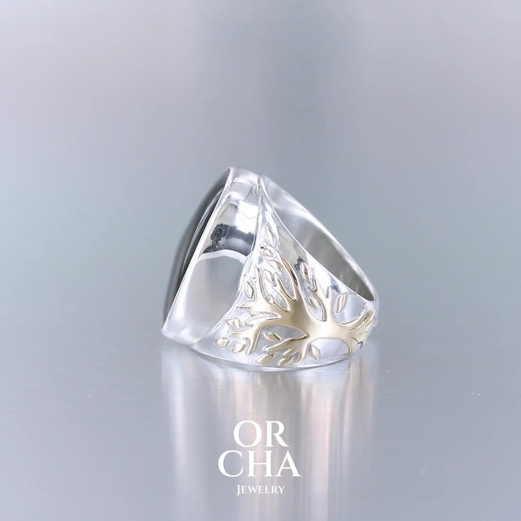 Bague pour homme avec Moldavite - Arbre de vie- Sauvage