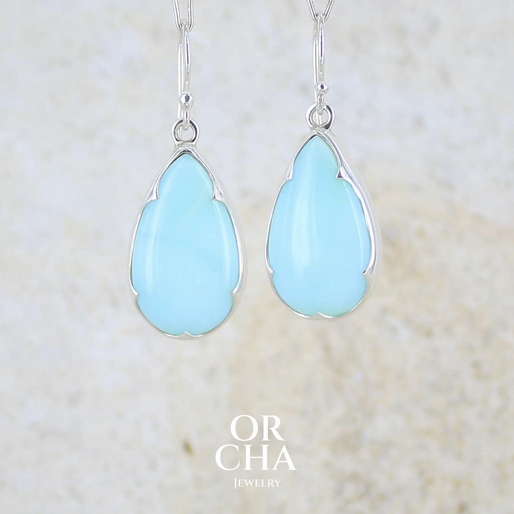Opale bleue du Pérou boucles d'oreilles pendantes - argent massif - Orcha