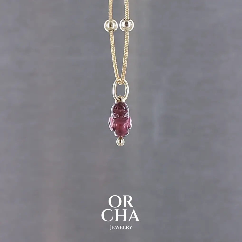 Collier Oiseau en or 18k et Tourmaline rouge violacée - Orcha's Gold