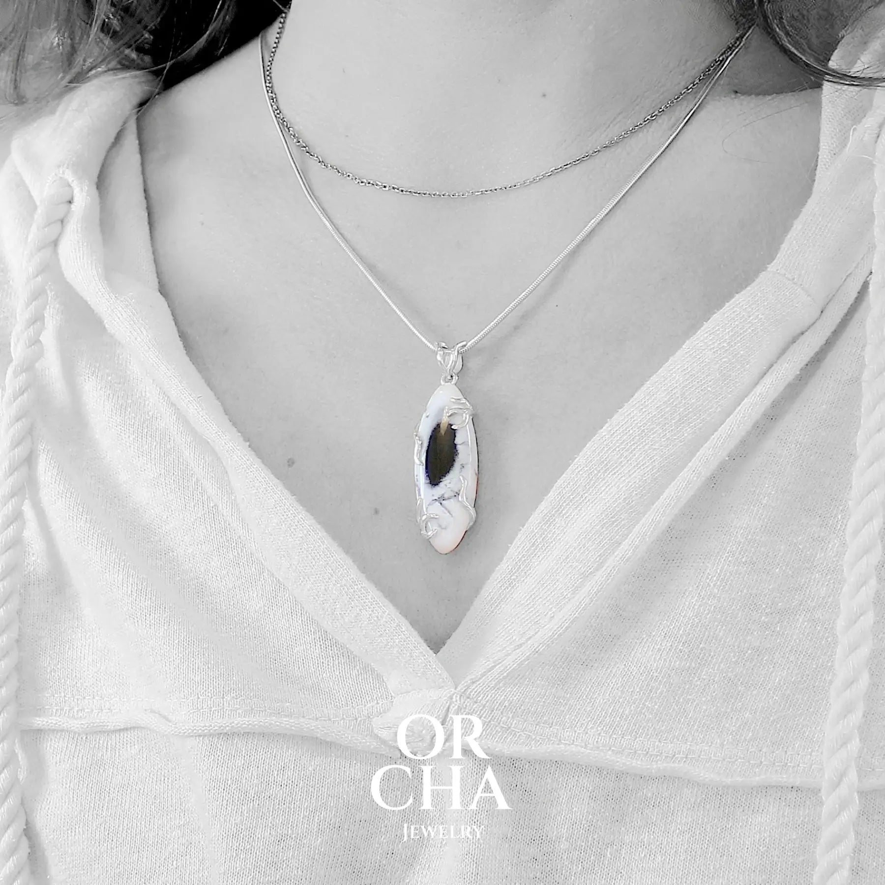 Pendentif en argent avec Agate Dendritique - Sauvage