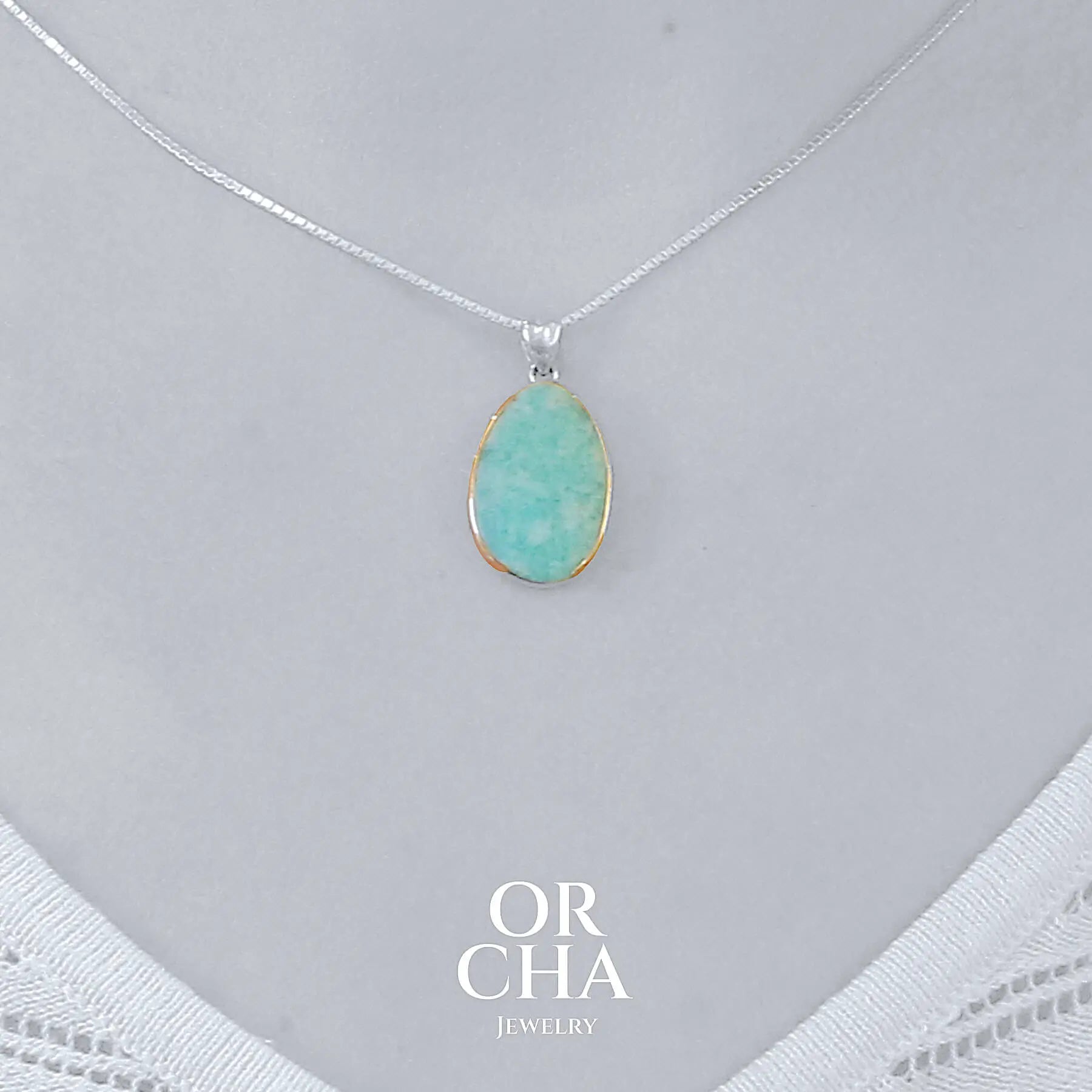 Pendentif argent avec Amazonite - Paradis